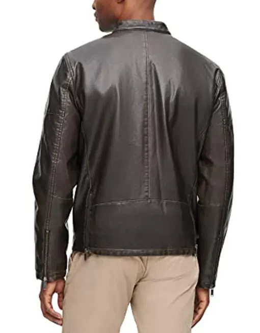 mens-banded-collar-brown-faux-leather-racer-jacket