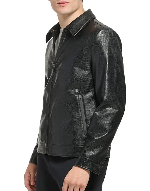 mens-black-shirt-collar-faux-leather-jacket