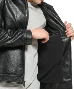 mens-black-shirt-collar-faux-leather-jacket