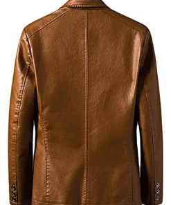 mens-brown-faux-leather-two-button-blazer