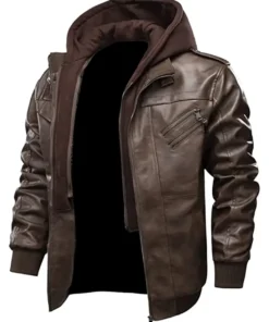 mens-brown-faux-leather-zip-up-bomber-jacket