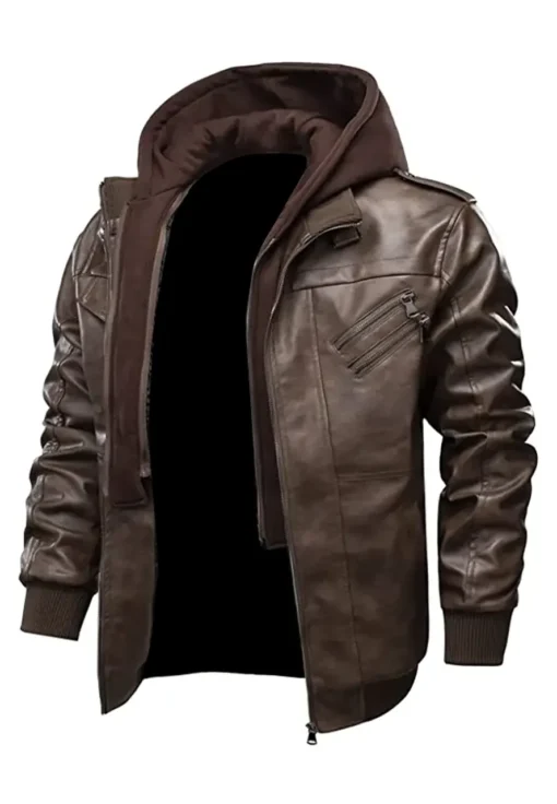 mens-brown-faux-leather-zip-up-bomber-jacket