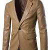 mens-casual-slim-fit-faux-leather-khaki-brown-blazer