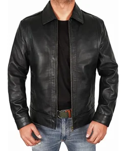 mens-classic-shirt-collar-black-faux-leather-jacket