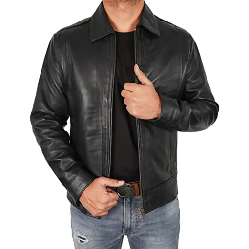 mens-classic-shirt-collar-black-faux-leather-jacket