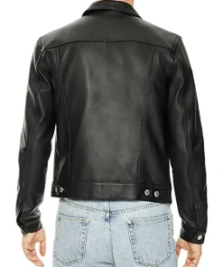 mens-classic-slim-fit-black-faux-leather-trucker-jacket