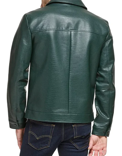 mens-dark-green-shirt-collar-faux-leather-jacket