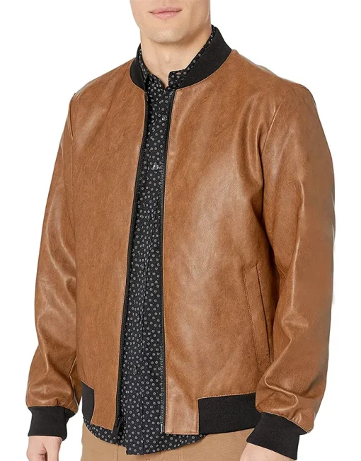 mens-faux-leather-brown-bomber-jacket