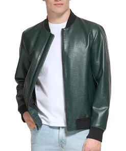 mens-faux-leather-dark-green-varsity-bomber-jacket