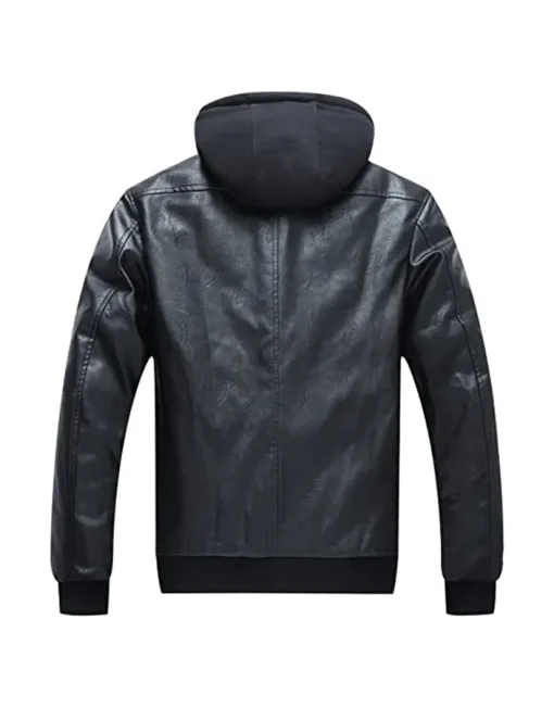mens-full-zip-black-faux-leather-hooded-biker-jacket