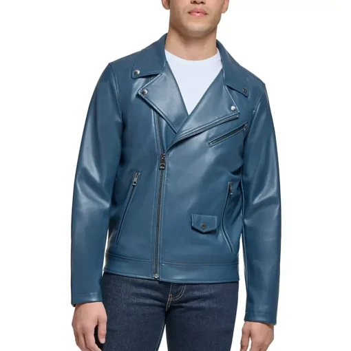 mens-lapel-collar-blue-faux-leather-motorcycle-jacket