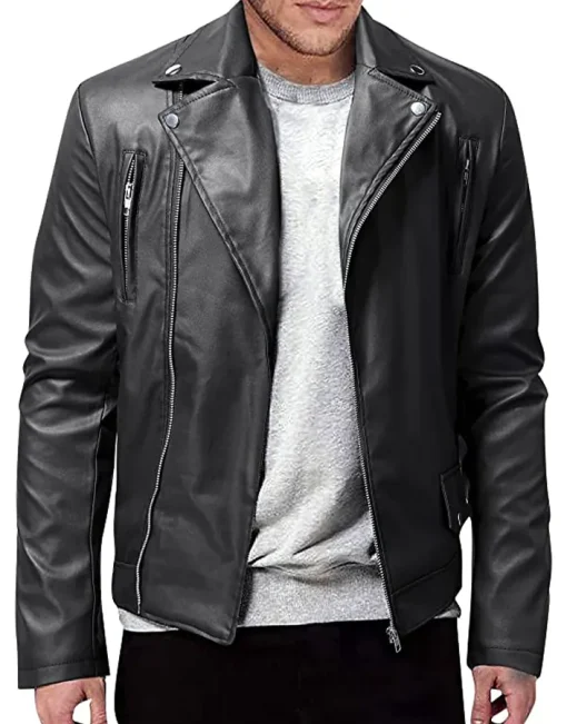 mens-long-sleeve-faux-leather-black-jacket