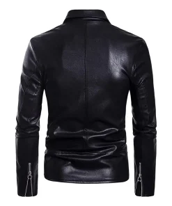 mens-multi-zipper-pockets-black-faux-leather-belted-jacket