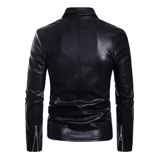 mens-multi-zipper-pockets-black-faux-leather-belted-jacket
