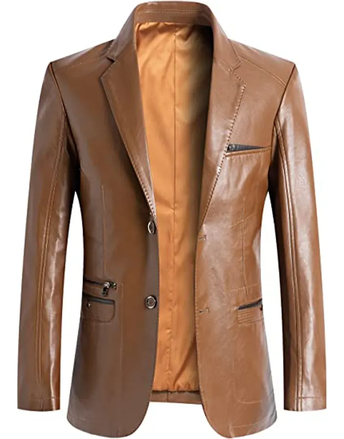 mens-notched-collar-brown-faux-leather-blazer-1 mens-notched-collar-brown-faux-leather-blazer