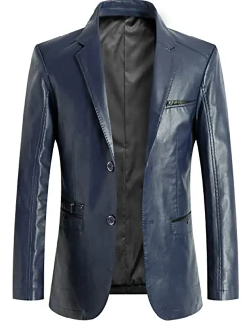 mens-notched-collar-navy-blue-faux-leather-blazer