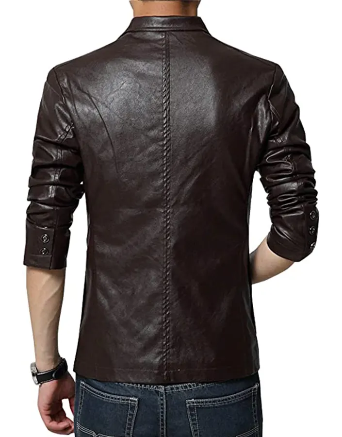 mens-slim-fit-brown-faux-leather-blazer-2 mens-slim-fit-brown-faux-leather-blazer