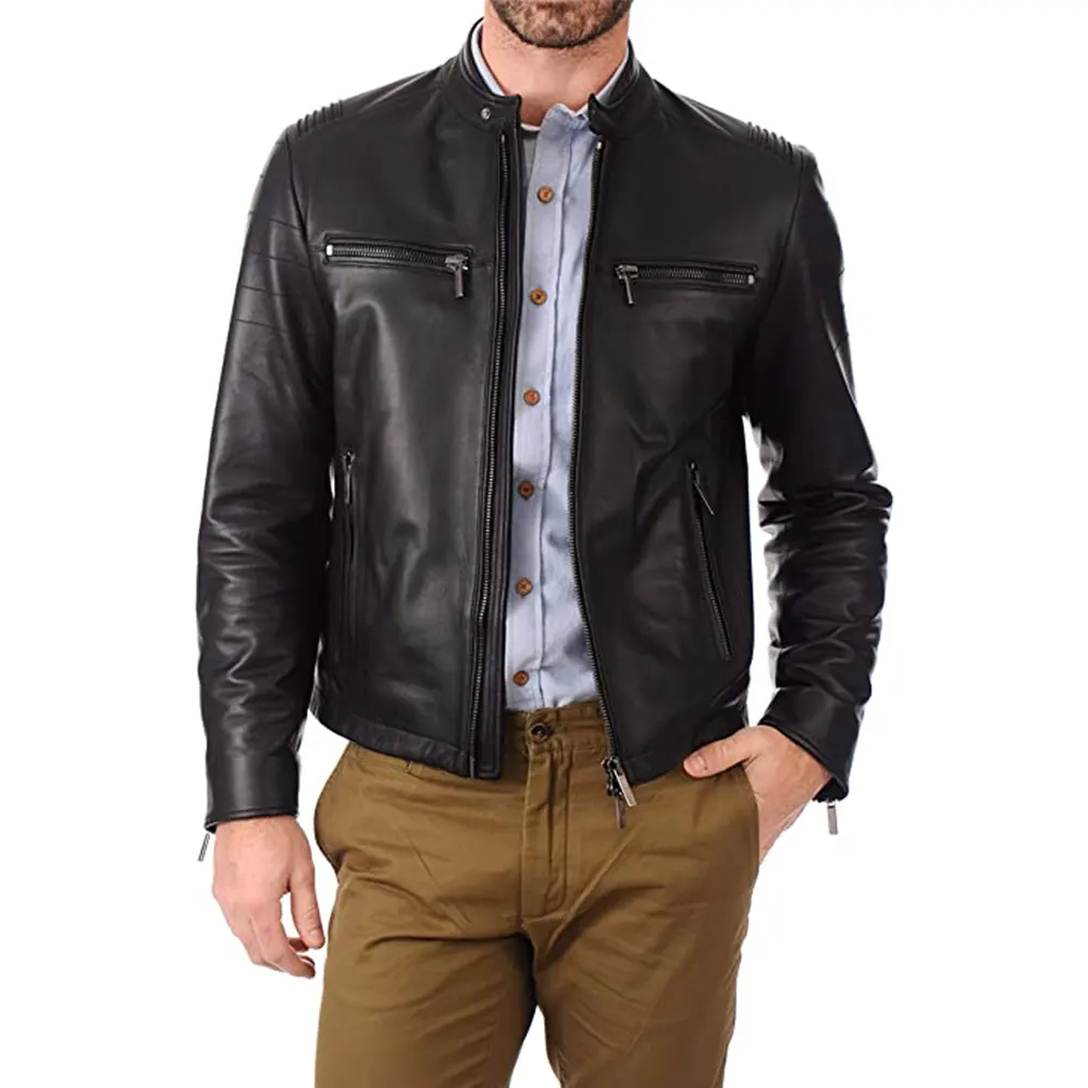 mens-snap-button-collar-black-faux-leather-moto-biker-jacket-2 mens-snap-button-collar-black-faux-leather-moto-biker-jacket