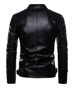 mens-stand-collar-black-faux-leather-metal-ring-jacket