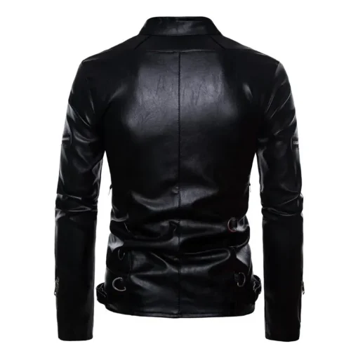 mens-stand-collar-black-faux-leather-metal-ring-jacket