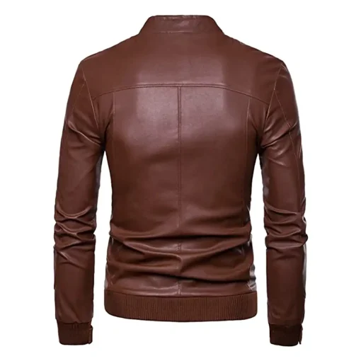 mens-stand-collar-brown-faux-leather-bomber-jacket