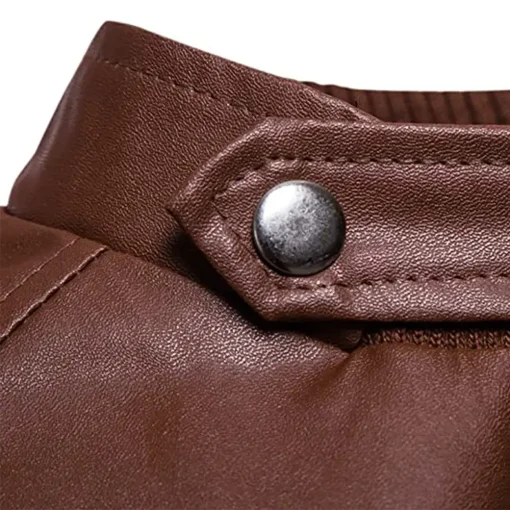 mens-stand-collar-brown-faux-leather-bomber-jacket