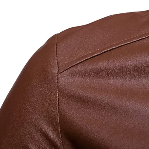 mens-stand-collar-brown-faux-leather-bomber-jacket