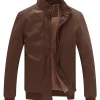 mens-stand-collar-fleece-lined-brown-faux-leather-bomber-jacket