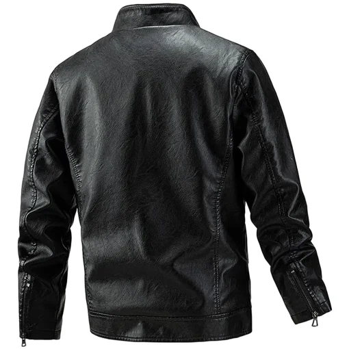 mens-stand-collar-zipper-down-black-faux-leather-jacket