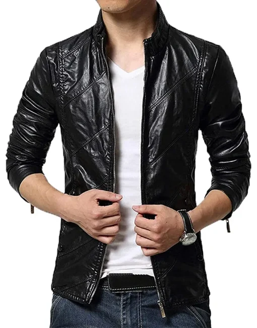 mens-stylish-slim-fit-stand-collar-black-faux-leather-jacket