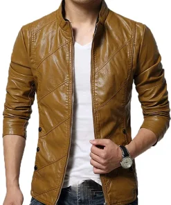 mens-stylish-slim-fit-stand-collar-brown-faux-leather-jacket