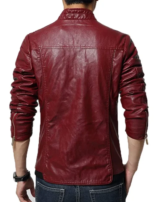 mens-stylish-slim-fit-stand-collar-maroon-faux-leather-jacket