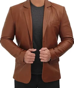 mens-tan-brown-faux-leather-blazer