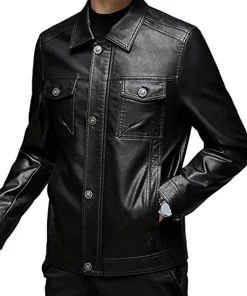 mens-turn-down-collar-slim-fit-black-faux-leather-jacket