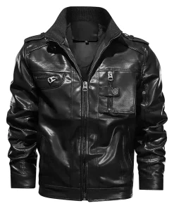 mens-zipper-pockets-black-faux-leather-jacket