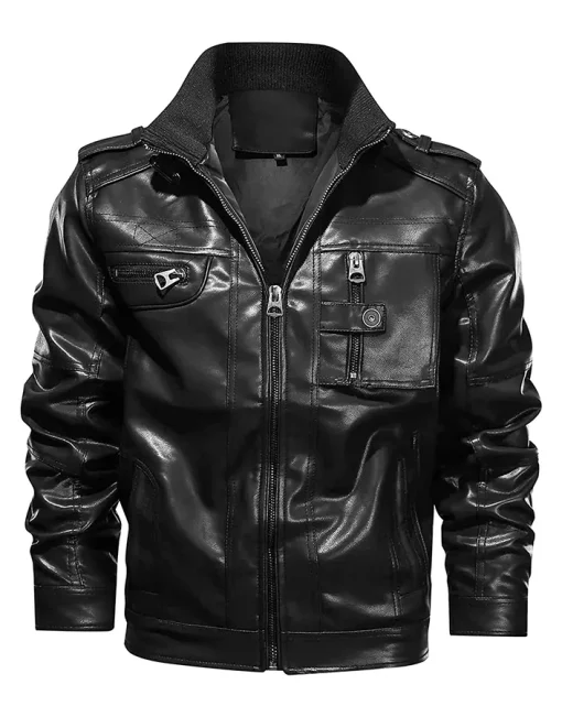 mens-zipper-pockets-black-faux-leather-jacket