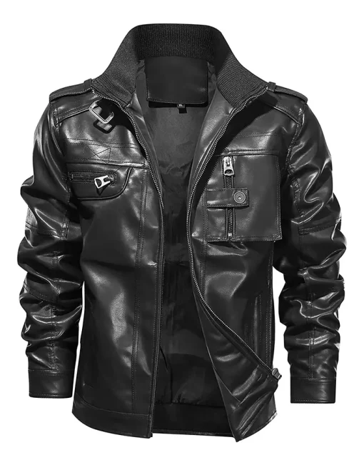 mens-zipper-pockets-black-faux-leather-jacket