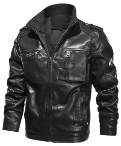 mens-zipper-pockets-black-faux-leather-jacket