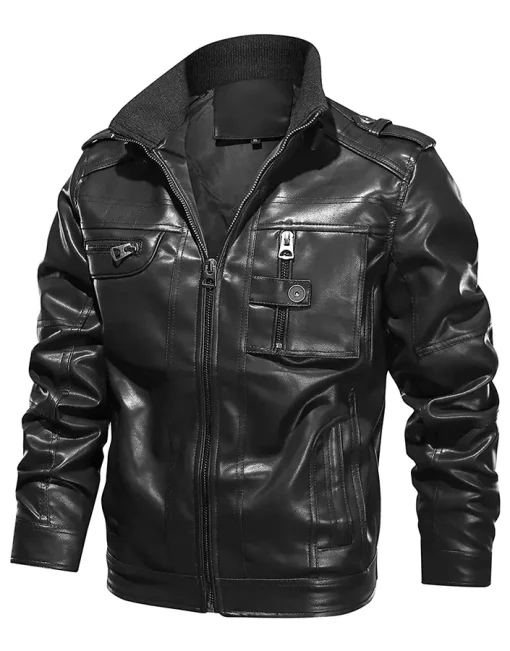 mens-zipper-pockets-black-faux-leather-jacket