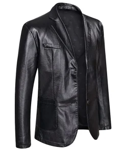 two-button-mens-classic-black-faux-leather-blazer