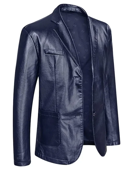 two-button-mens-classic-dark-blue-faux-leather-blazer