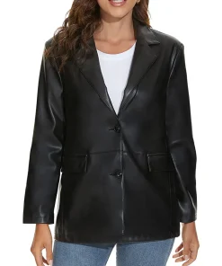 womens-black-faux-leather-blazer