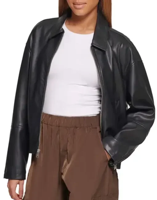 womens-black-faux-leather-bomber-jacket