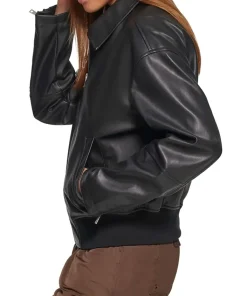 womens-black-faux-leather-bomber-jacket