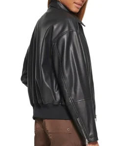 womens-black-faux-leather-bomber-jacket