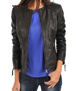 womens-black-faux-leather-collarless-biker-jacket