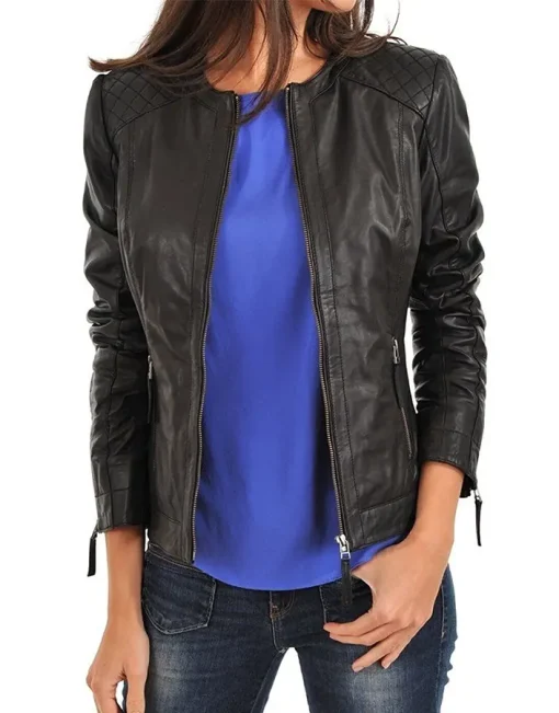 womens-black-faux-leather-collarless-biker-jacket