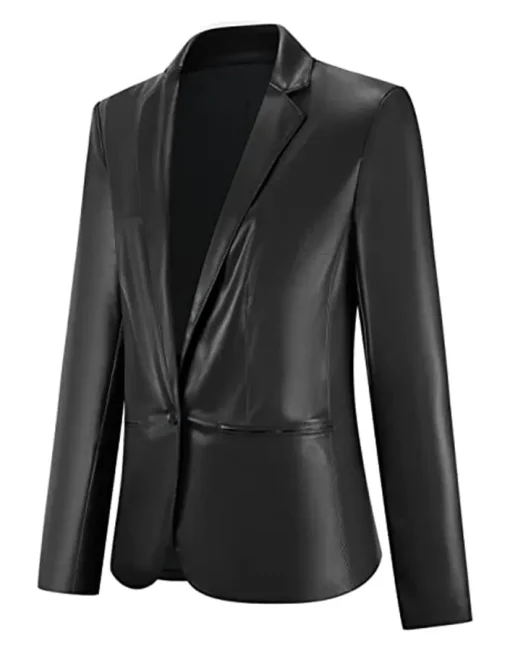 womens-black-faux-leather-long-sleeve-blazer