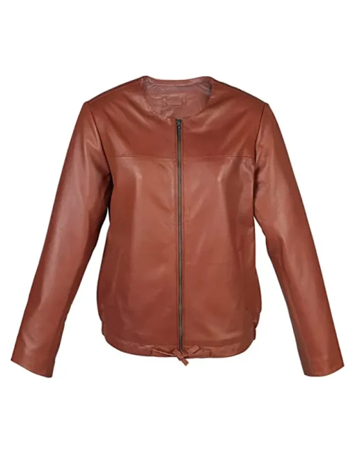 womens-brown-faux-leather-collarless-biker-jacket