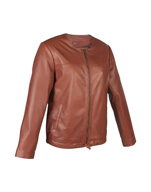 womens-brown-faux-leather-collarless-biker-jacket